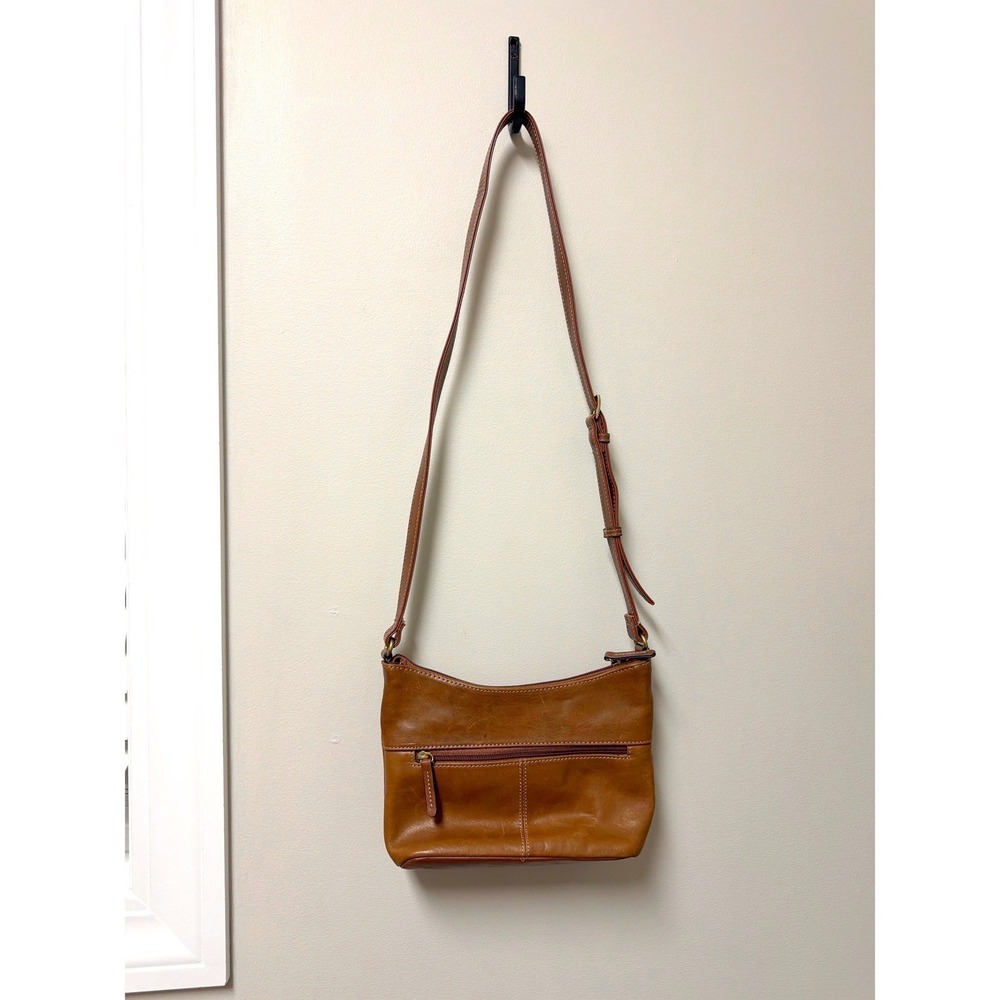 Tignanello Leather Crossbody Bag Brown Small Hobo Shoulder Purse RFID Brass Logo - Picture 10 of 16